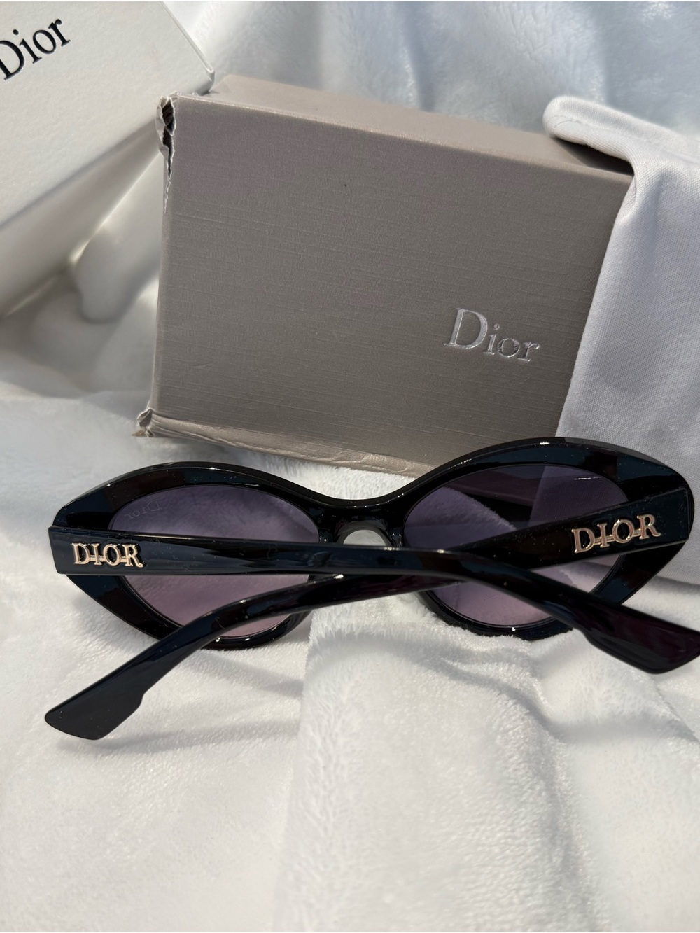 Dior Black Cat-Eye Sunglasses with Gold 'DIOR' Side Logos